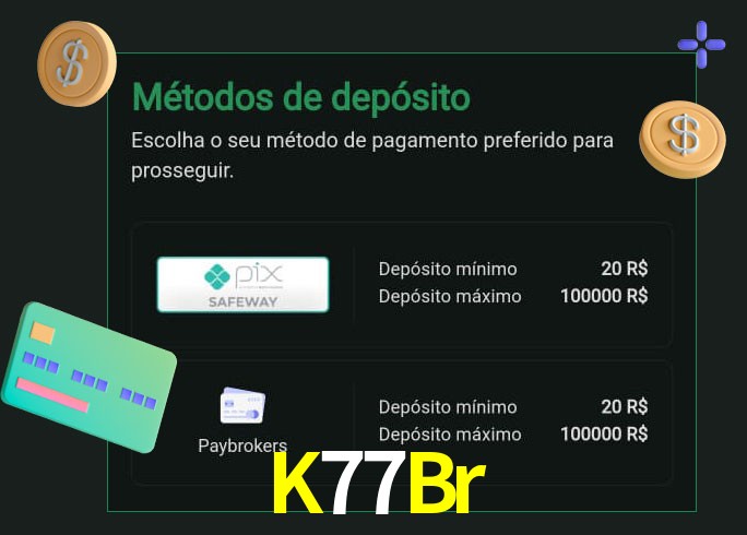 O cassino K77Br oferece uma grande variedade de métodos de pagamento